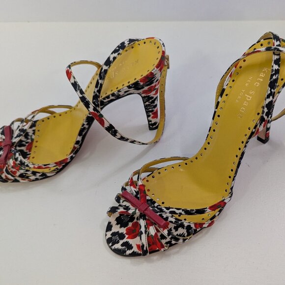 Kate Spade New York Red/Black Floral Strappy Sandals. Size 6.5 B Made in Italy - Picture 5 of 7